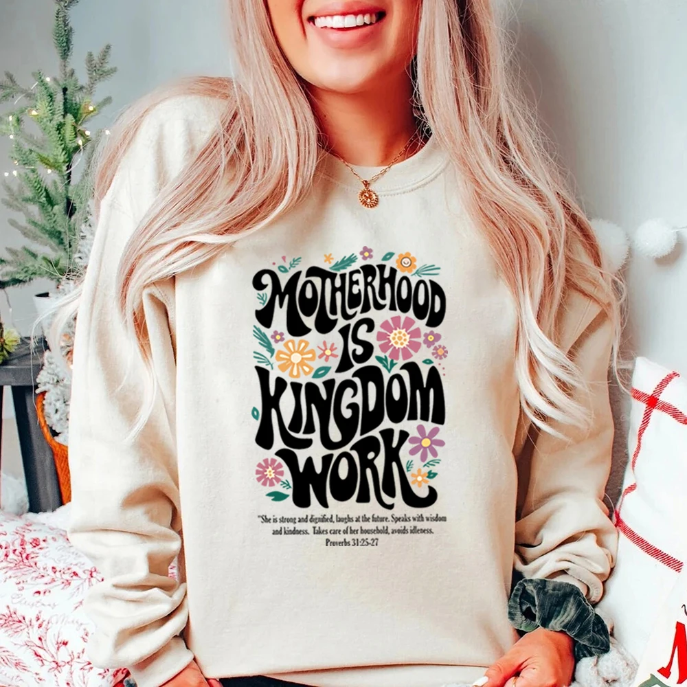 Vintage Christian Mom Sweatshirt Motherhood Is Kingdom Work Shirt Bible Verse Sweater Faith Sweatshirts Mothers Day Gift