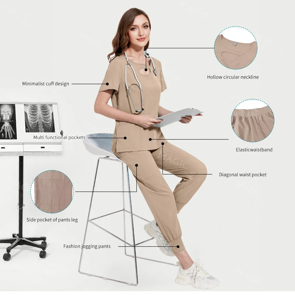 S-2XL Doctor Costume Women Nurse Uniforms Medical Clothes Short Sleeved Surgery Tops Pants Jogger Suit Dentist Hospital Workwear