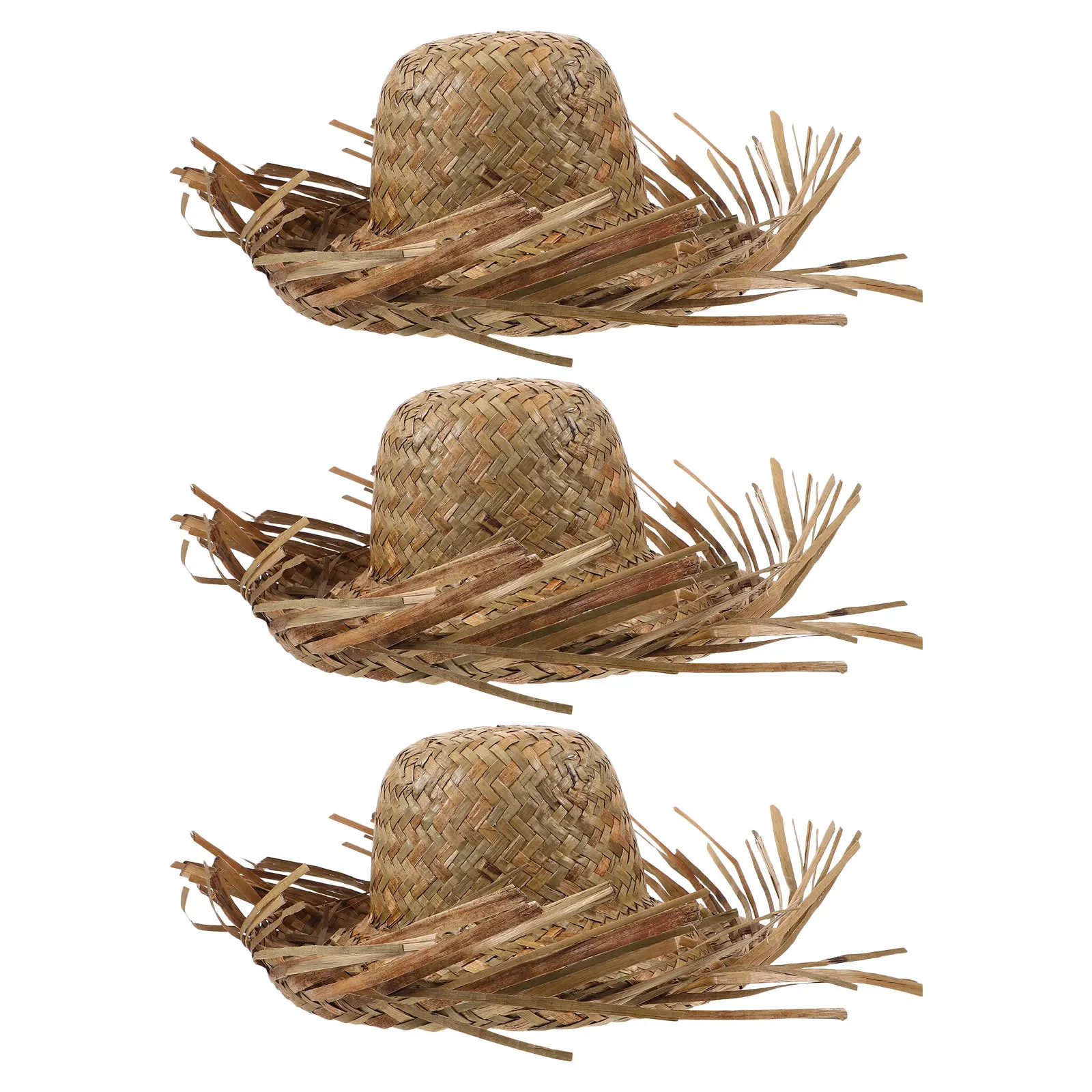 

3Pcs Handmade Straw Sun Hats Wide Brim Woven Sunshade Caps for Tropical Beach Vacation Outdoor Camping Straw Hat Women Men