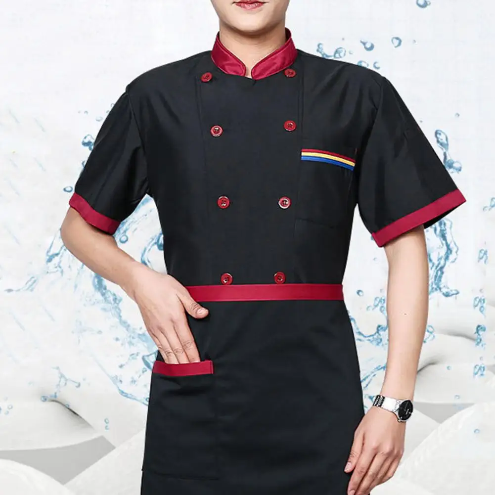 Veste de service alimentaire unisexe assortie, chemise de chef à double boutonnage, chemise de restaurant à manches courtes, document de chef, été