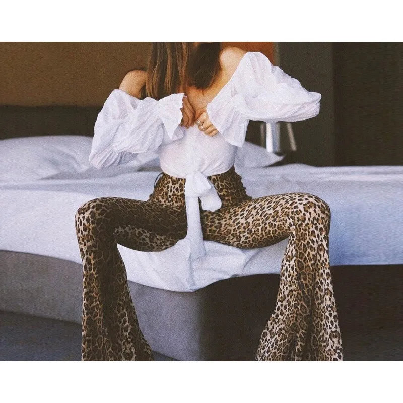 2025 Women's New Leopard Print High Waist Bottom Flared Pants