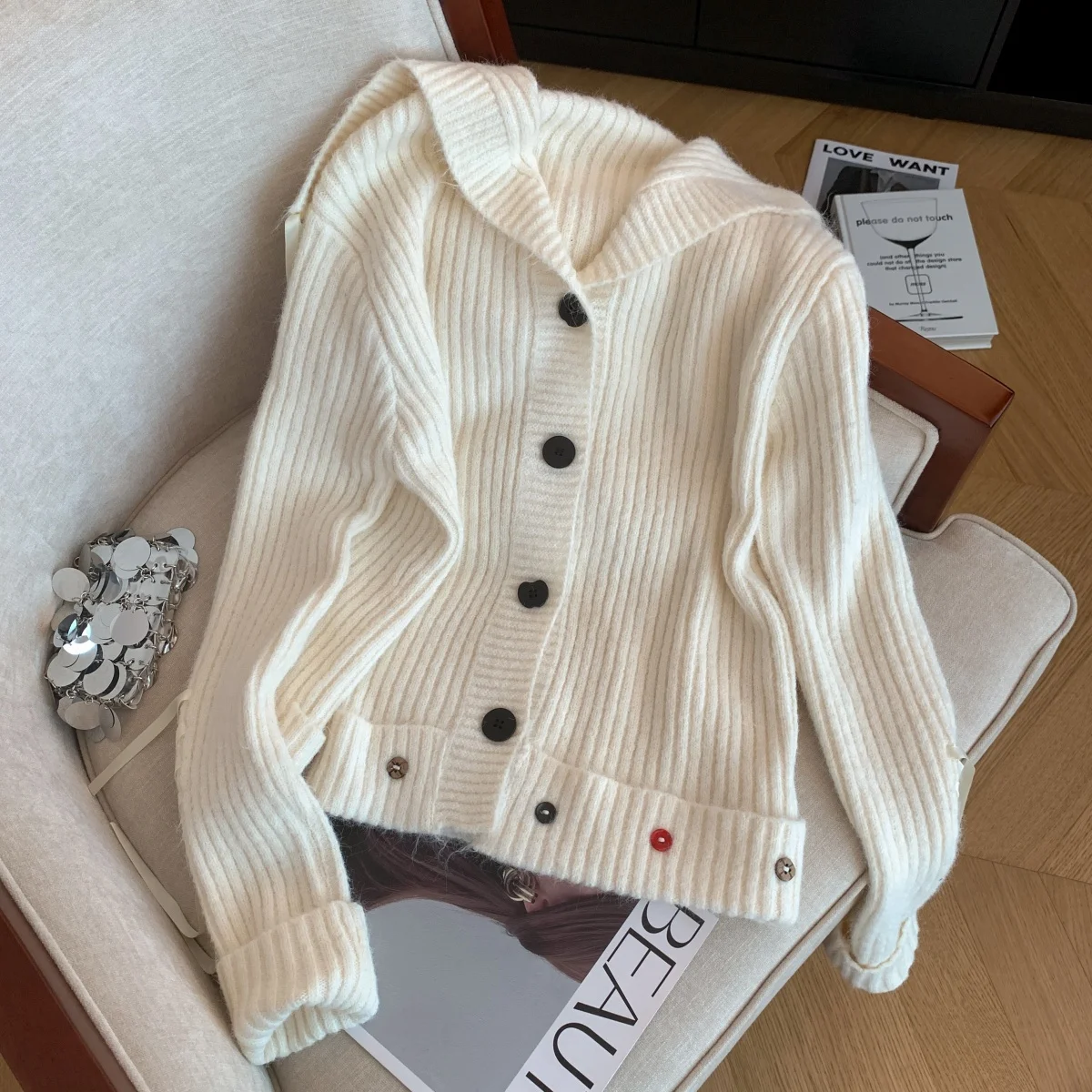 

Women's Collared Long Sleeve Casual Knit Cardigan Y2K American High Street Fashion Retro Top Winter Warm Sweater Clothing 2025