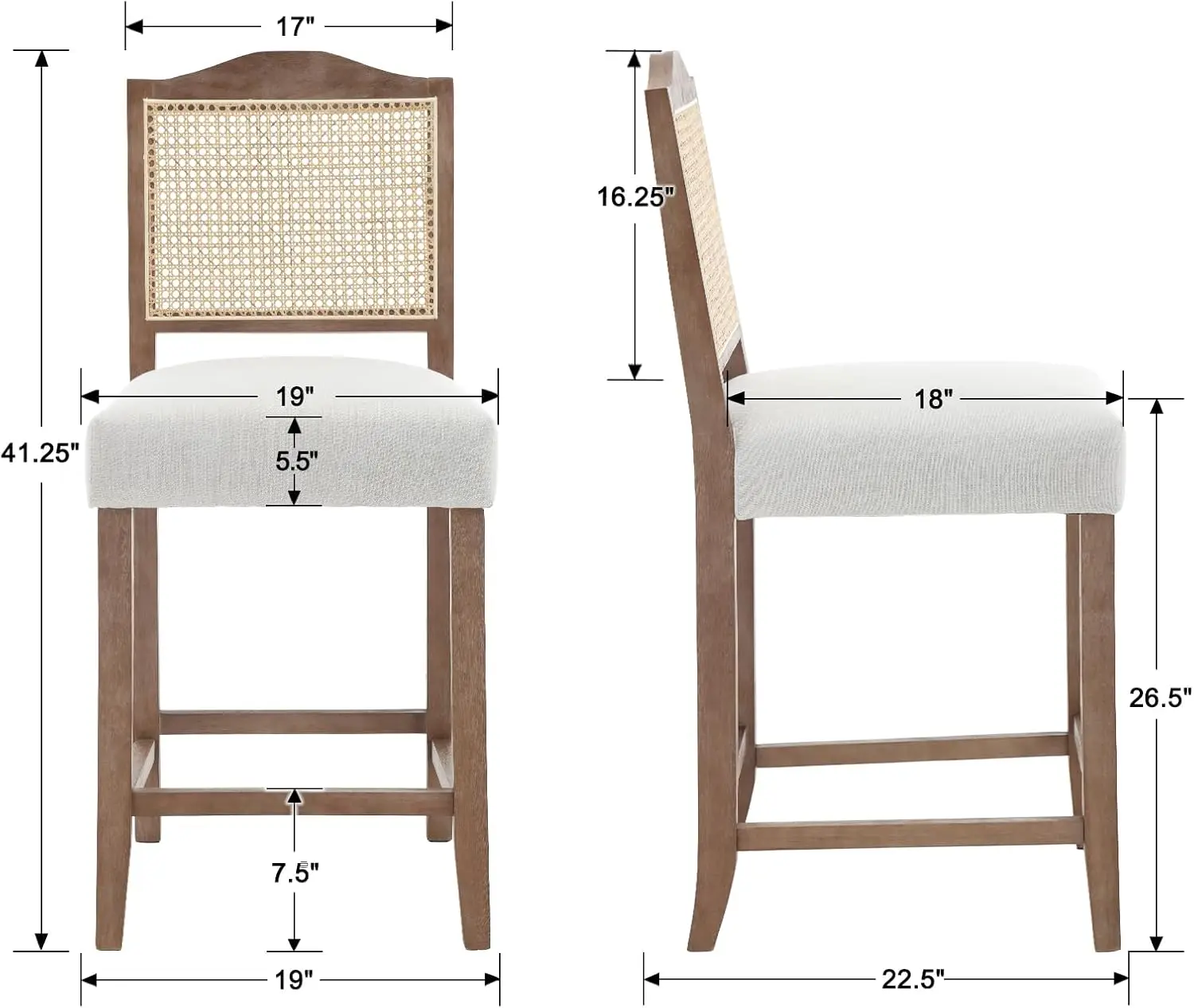 Conjunto de bancos de bar com altura de balcão, 2 bancos de bar de vime, cadeiras de bar modernas de meados do século, bancos de cozinha estofados wi