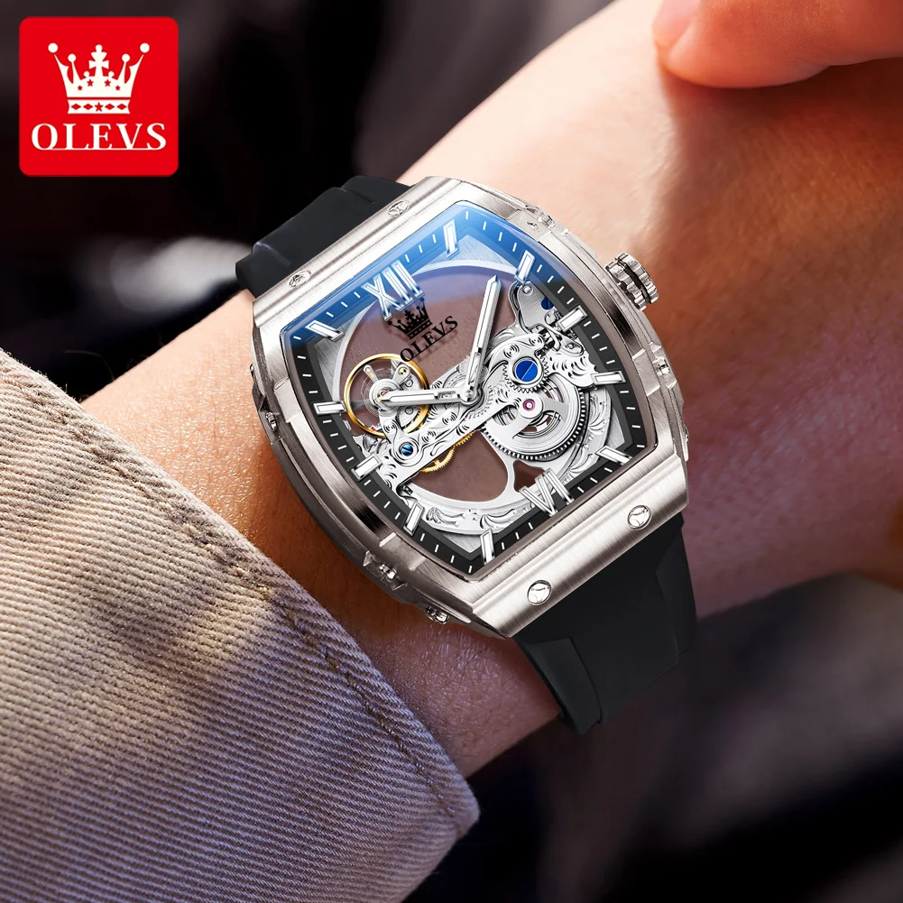 

OLEVS 6779 Men's Watches Skeleton Fully Transparent Automatic Mechanical Watches for Man Fashion Luxury Silicone Strap Man Watch