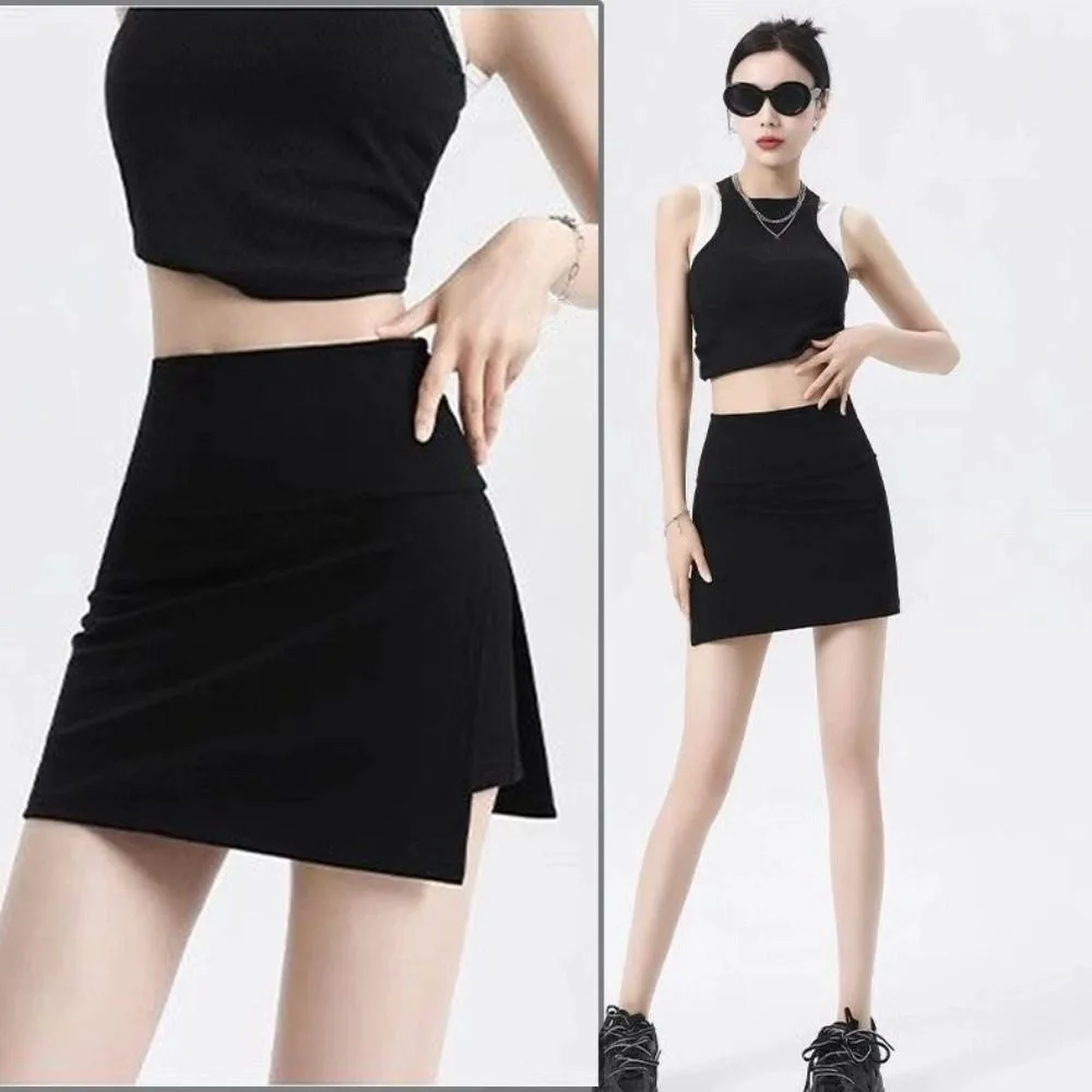 Side Slit Women's A-line Culottes Asymmetric Spicy Girl Style Mini Shorts Skirt Sports Style Y2K Skirt with Safety Shorts Party