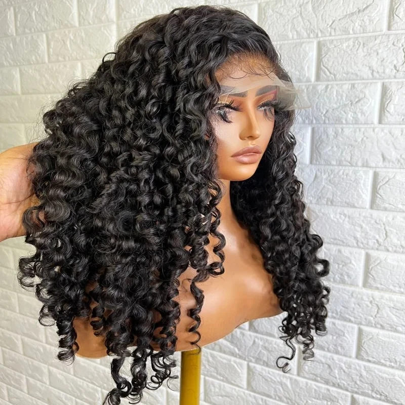 QW 200 Density Soft Glueless Synthetic Kinky Curly Lace Front Wig For African Women Baby Hair Black Preplucked Daily