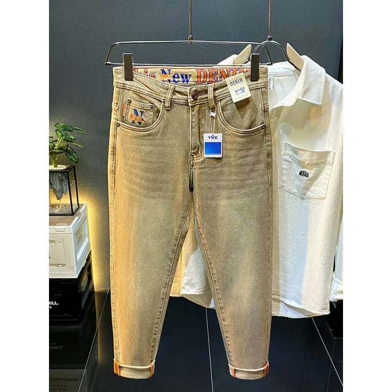 Nieuwe mode stretch slim fit jeans voor heren Amerikaans merk high-end rechte casual designer retro katoen veelzijdige denim broek