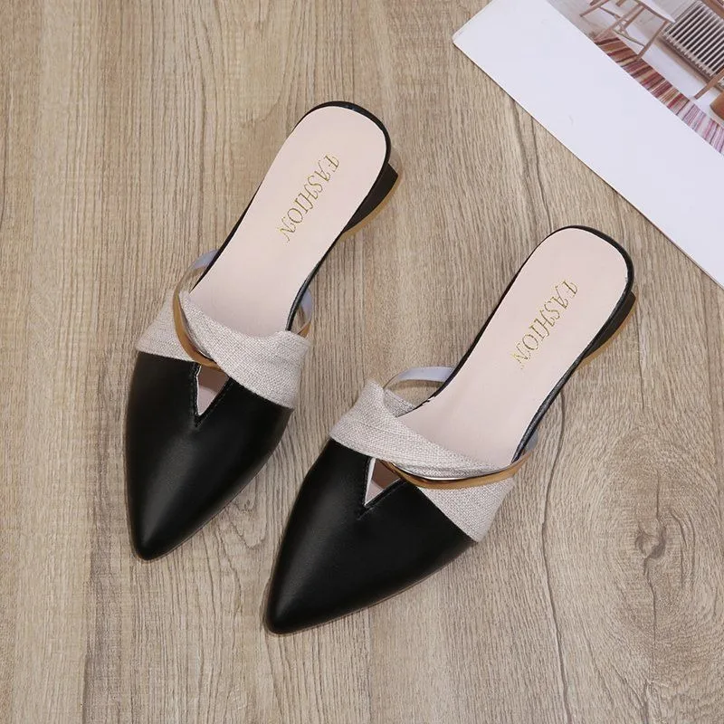 

Women Summer Closed Toe Flat Mule Sandals Pointed Toe Half Slip On 2026 New Style Casual Outdoor Shoes