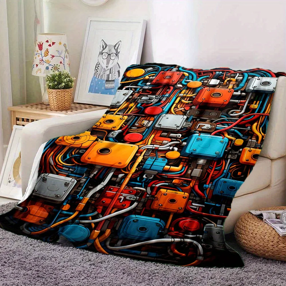 Vibrant Mechanical Pipeline Hardware Steampunk Industrial Art Pattern Soft Blanket Fit Living Room Bed Travel Multi-scene Home