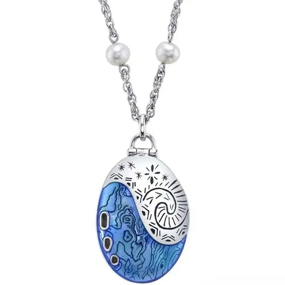 Moana Cosplay Pendant Necklace Openable Enamel Locket Beaded Metal Chain Women Men Anime Ocean Jewelry Party Prop Gift view 6