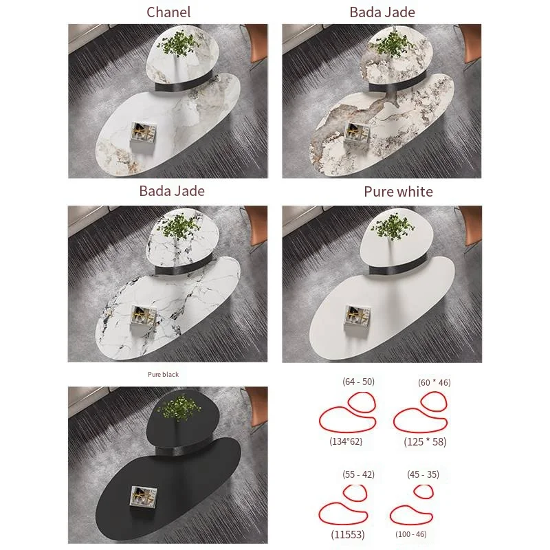 Nowoczesny minimalistyczny stolik kawowy z płytami kamennymi, designerskie meble do małych mieszkań, lekki luksus.