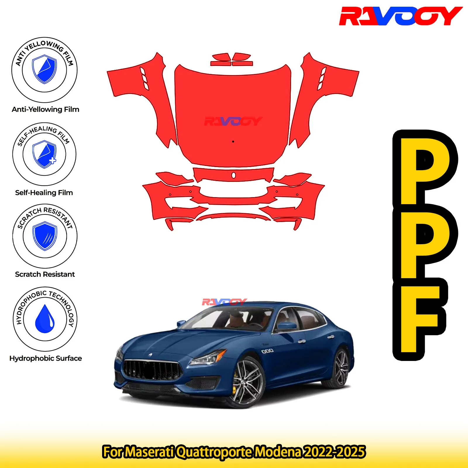 

For Maserati Quattroporte Modena 2022-2025 Glossy Matte Black Precut front PPF Kit Paint Protection Film