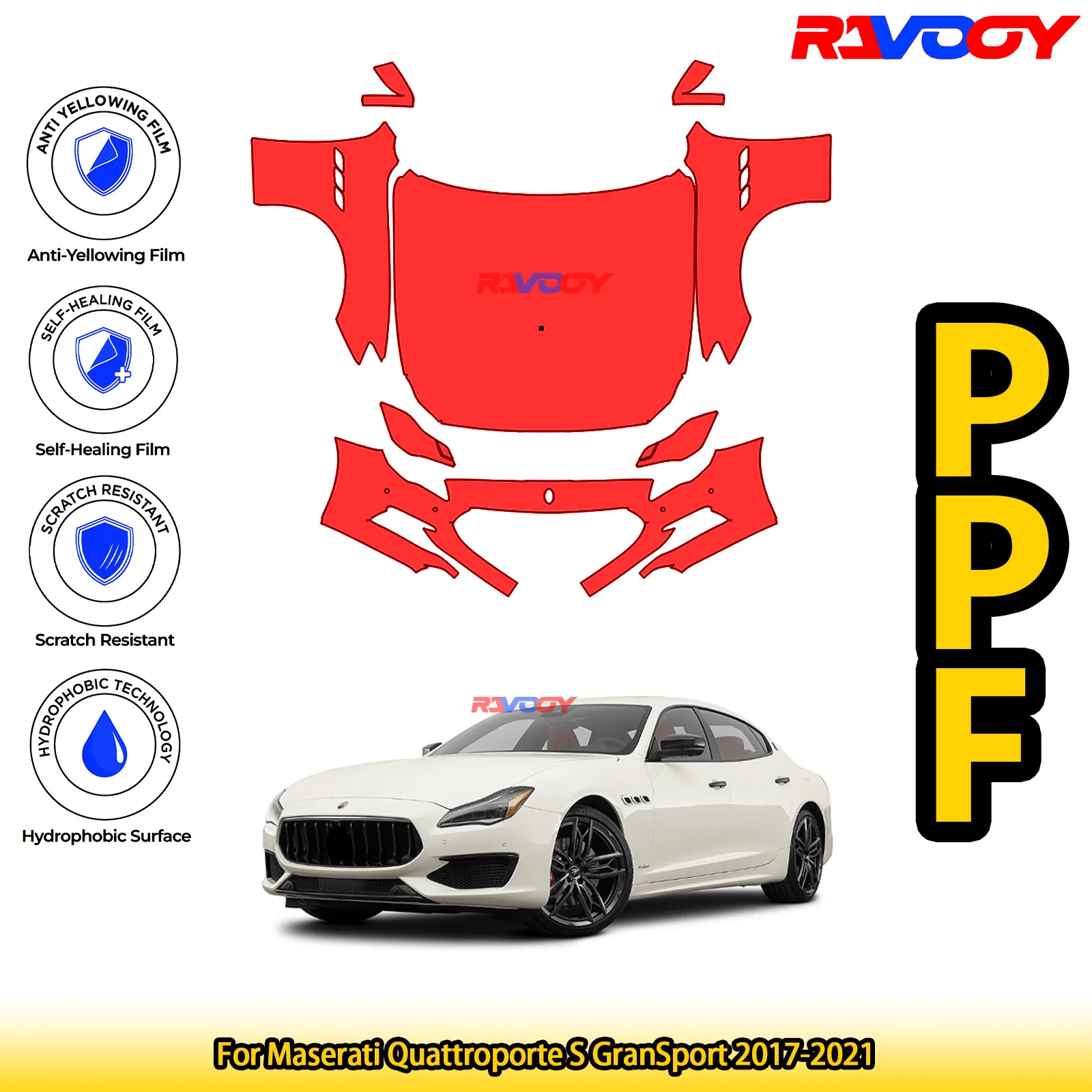 

For Maserati Quattroporte S GranSport 2017-2021 Glossy Matte Black Precut front PPF Kit Paint Protection Film