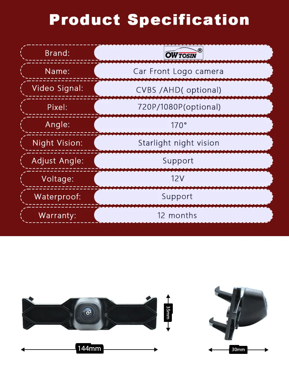 170° Fisheye Lens AHD 1080P Car Front Camera For Toyota Levin 2019 2020 2021 2022 2023 Vehicle Logo Front View Camera