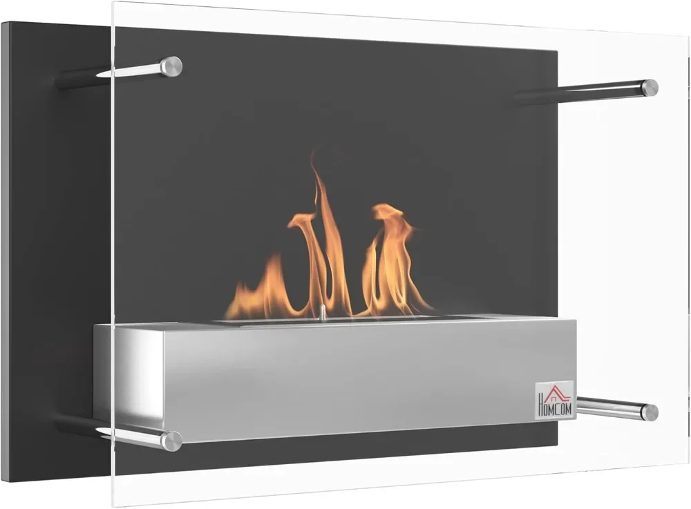 HOMCOM Chimenea Bioetanol Pared Estufa Bioetanol Capacidad 1,5 L Combustión 3 Horas Tanque Acero Inoxidable pa