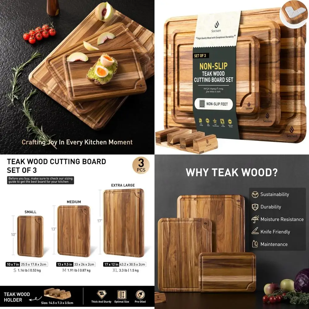 

Premium Teak Wood Chopping Boards Set - Large, Small for Kitchen, Charcuterie, Meat Cutting, Heavy Duty, Non-Toxic, Thick, Anti-