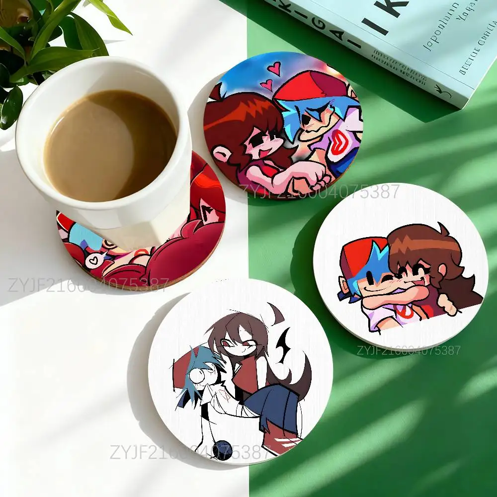 

F-Friday Night Funkin BF GF Round Wooden Coasters For Cute Design Suitable for Drinks Tea,Coffee Home Perfect Gift Holidays