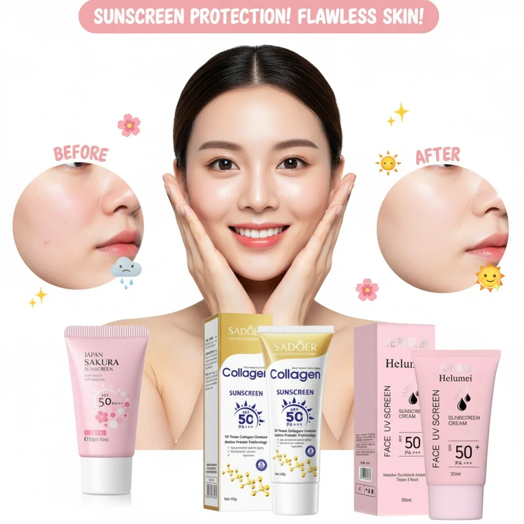 Sakura Sunscreen Cream SPF50 Facial Sun Block Isolation Lotion Cream SKIN Protector brightning Moisturizer lightning Cream