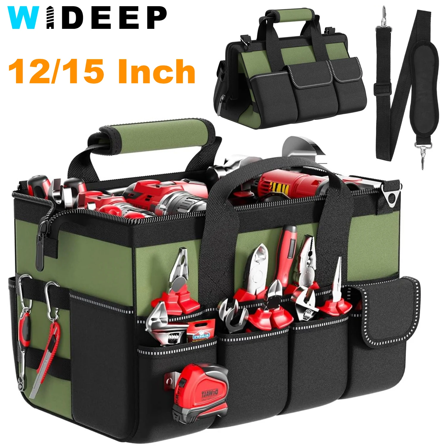 

15-дюймовая сверхмощная тактическая сумка для инструментов, нескользящая основа, универсальный рабочий органайзер, плотник, портативный органайзер для хранения инструментов, подарок на день отца
