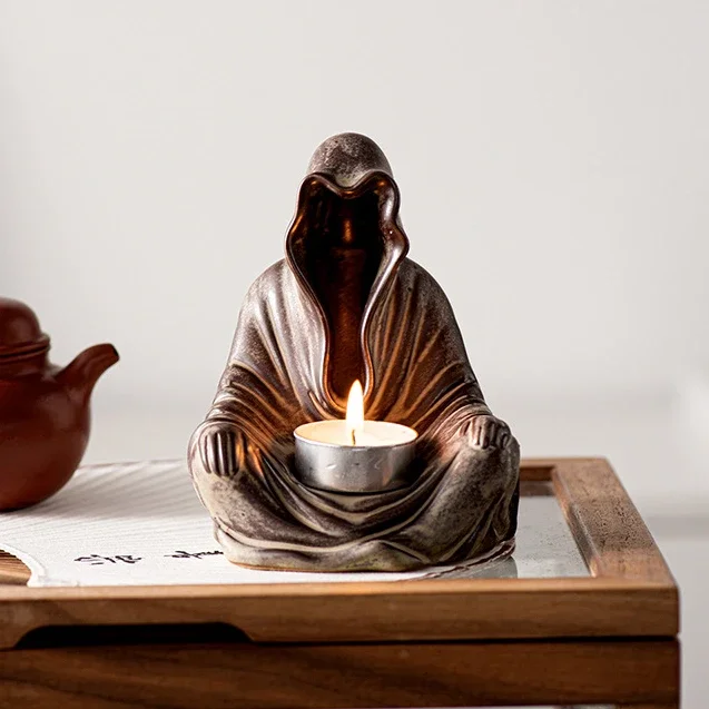 Retro Mysterious Man Ceramic Candlestick Ghost Incense Burner Aromatherapy Ornamental for Home Office Yoga Decoration Crafts