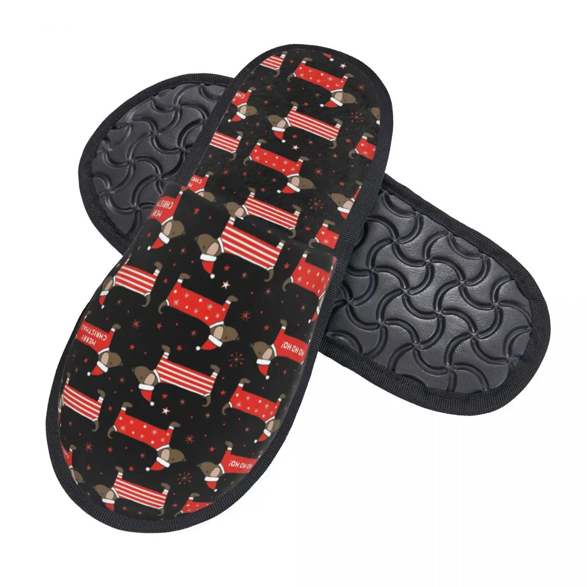 Custom Merry Christmas Dachshund Dog Comfort Scuff Memory Foam Slippers Women Bedroom House Shoes