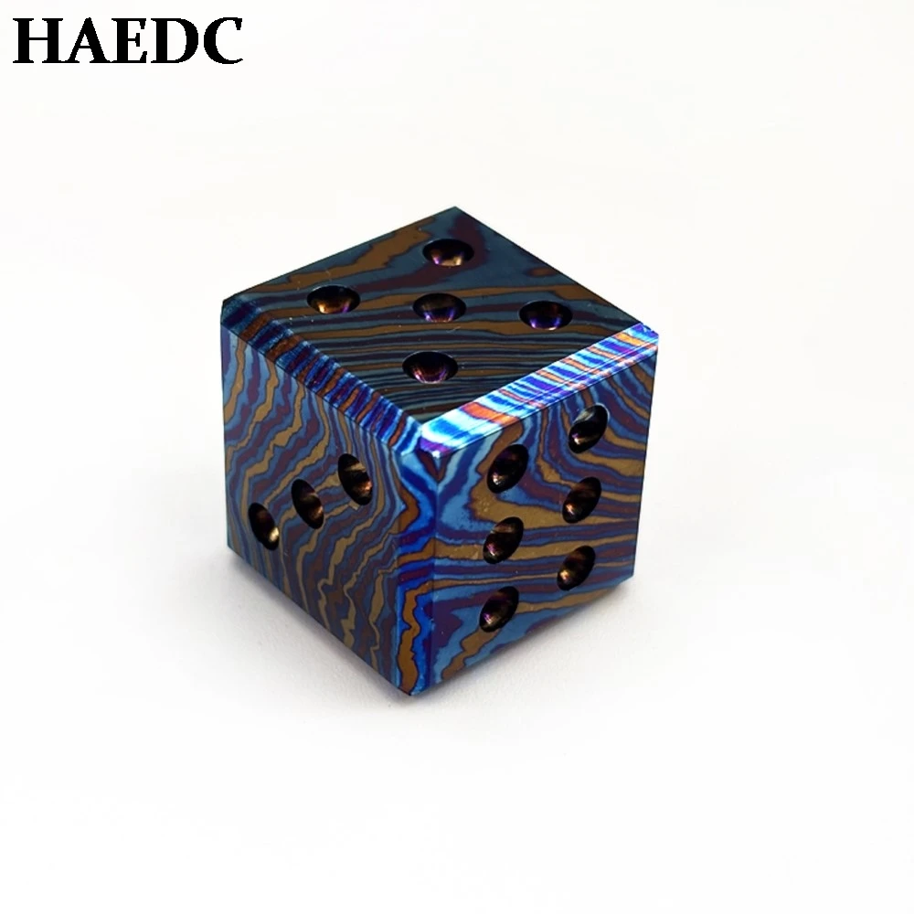 2cm Titanium Damascus EDC Dice Ornament Gift Camping Equipment