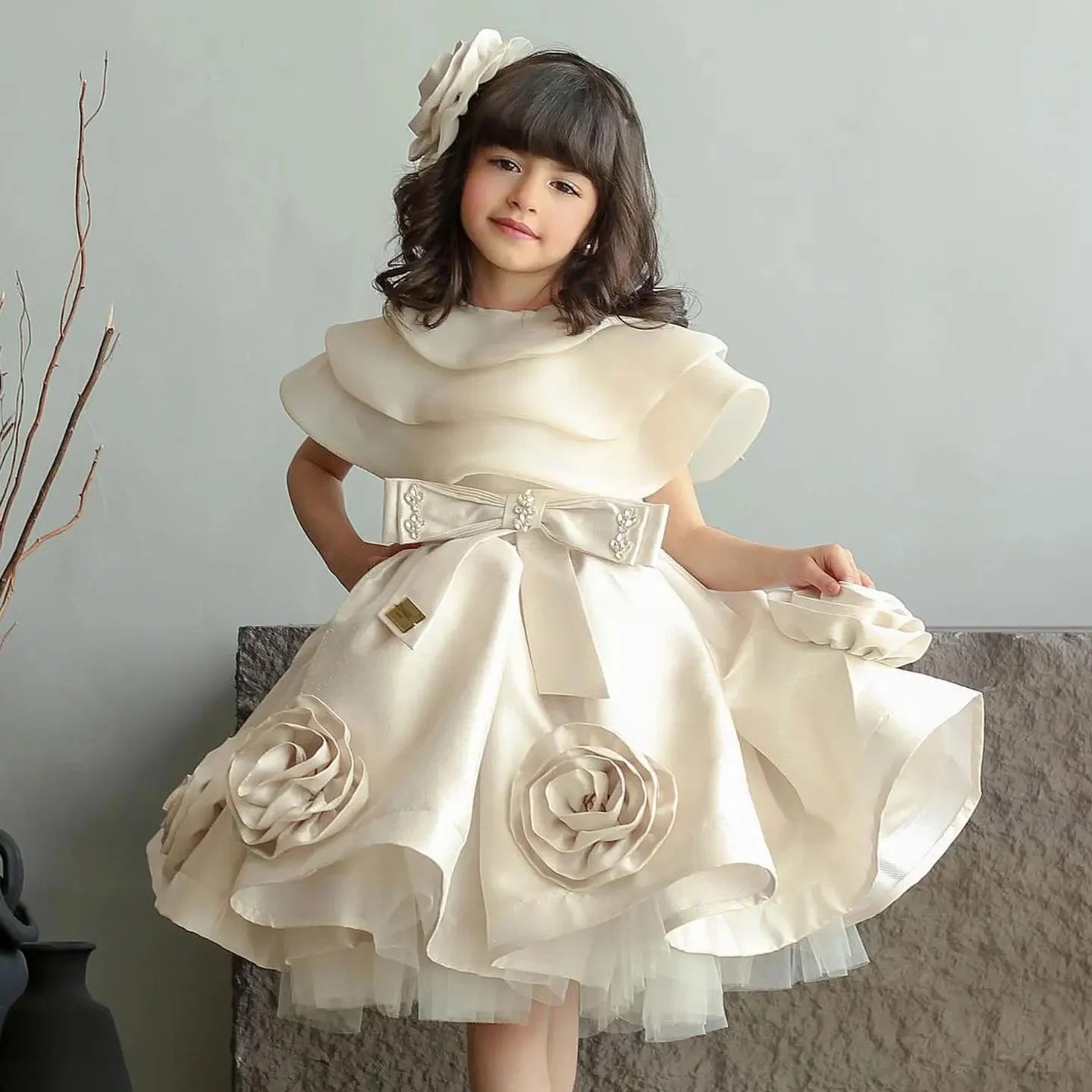 Elegant Flower Girl Dresses Short Toddler Girl's Birthday Party Gowns Customized Soft Satin Baby First Communion Dresses