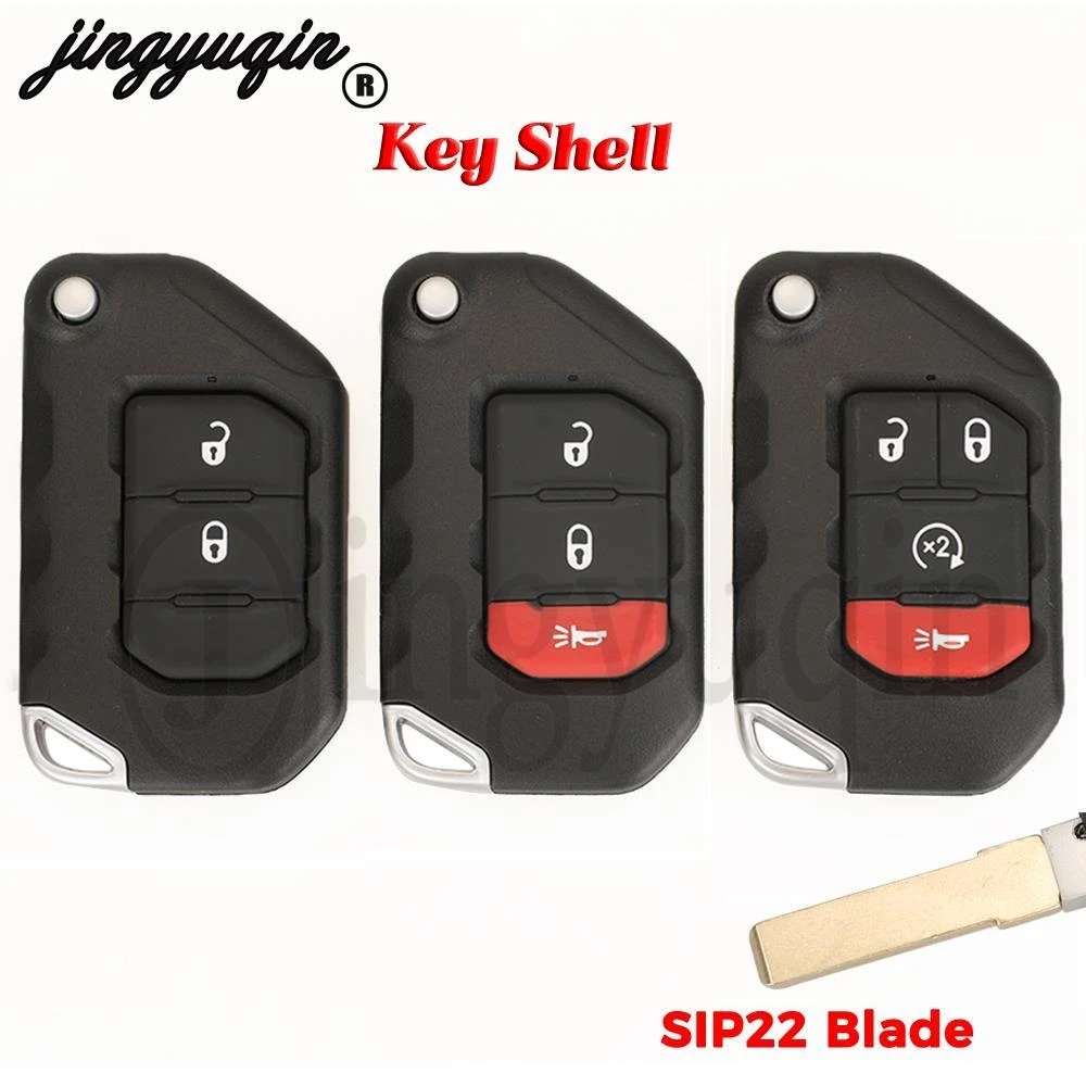 

jingyuqin 10pcs For Jeep Wrangler Gladiator 2018 2019 2020 Flip Remote Car Key Case Shell 2/3/4 Buttons FOB SIP22 Blade