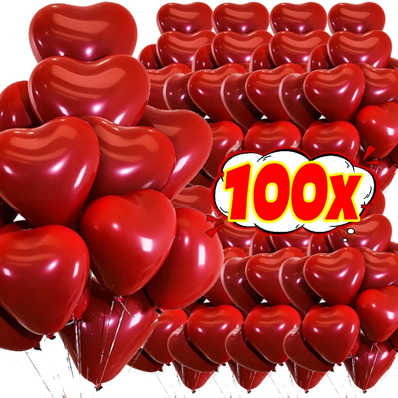 100/10x Latex Red Heart Balloons Inflatable Love Shaped Balloon for Wedding Party Valentine Day Anniversary Decor Supplies Gifts