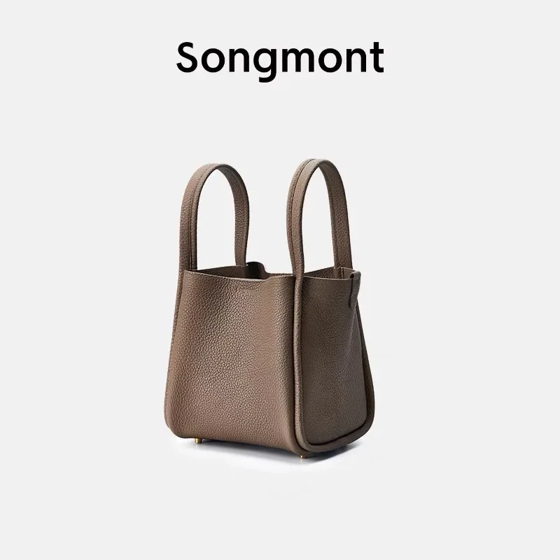 Songmont Medium New Edition Lock Buckle Basket Designer Style Top Layer Cow Leather Large Capacity Commuter Handheld Water Bucke