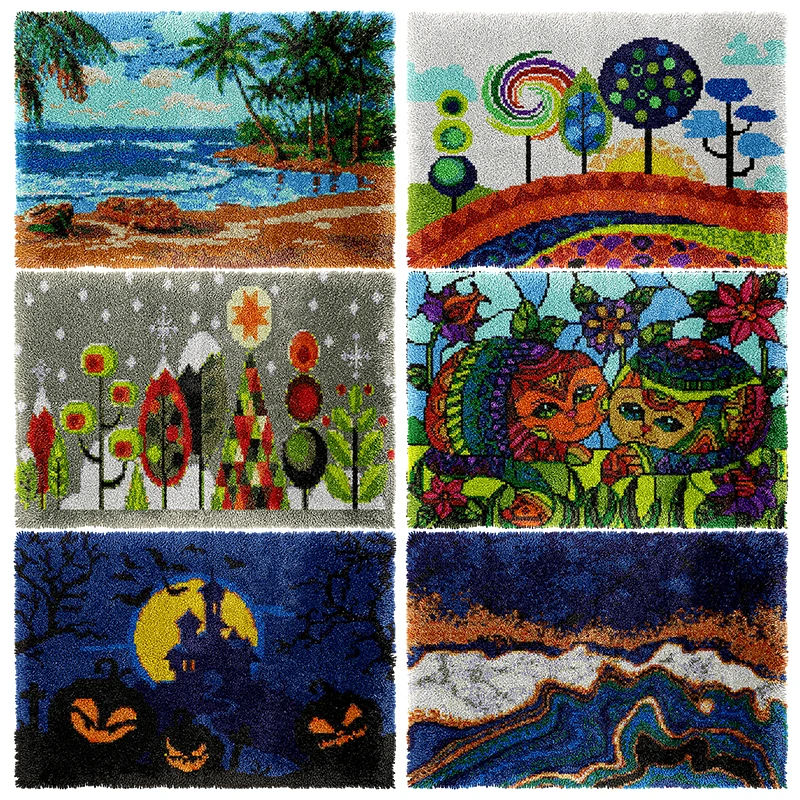 Smyrna Latch Hook Rug Kits Tapestry Making Kits with Pre-Printed Canvas Pattern Crochet Needlework wool Crafts for Adult diy bag