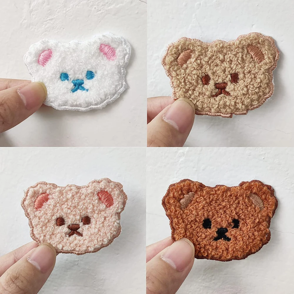 10Pcs Bear Embroidery Patches  Towel Embroidered Woolen Embroidered Bear Jacket Patch Sticker