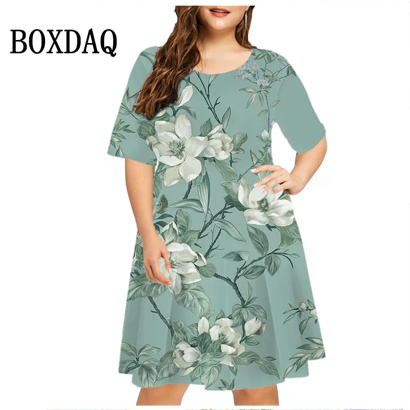 2024 neue Sommerkleider Frauen Pflanze Blume lose Vintage Kleid lässig Kurzarm Print Mini kleid übergroße weibliche Sommerkleid