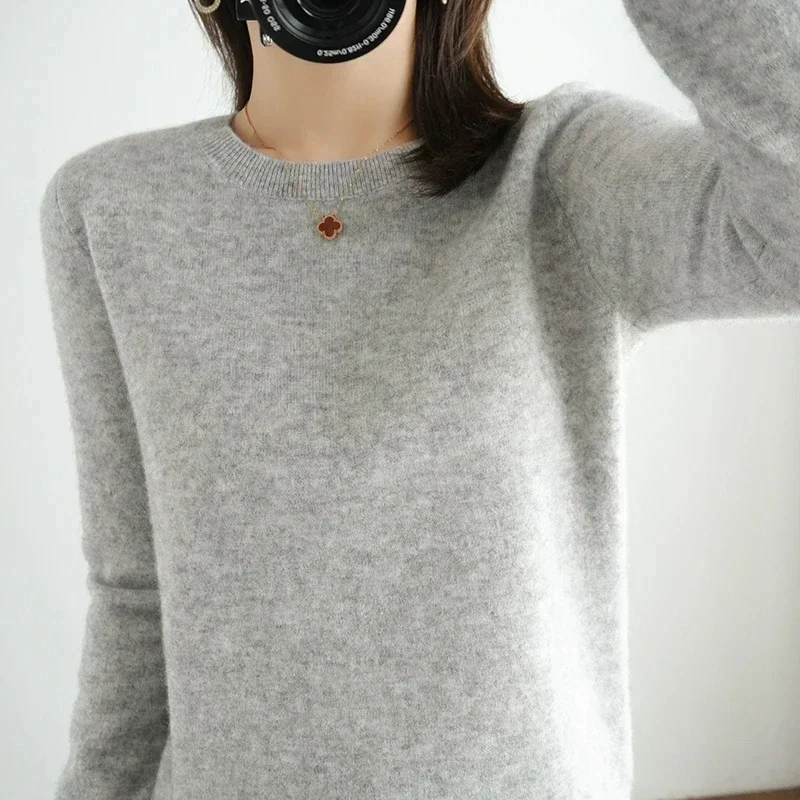 100% Pure Wool Cashmere Sweater Woman O-neck Pullover Casual Knitted Tops Autumn /Winter Female Jacket Korean Fashion