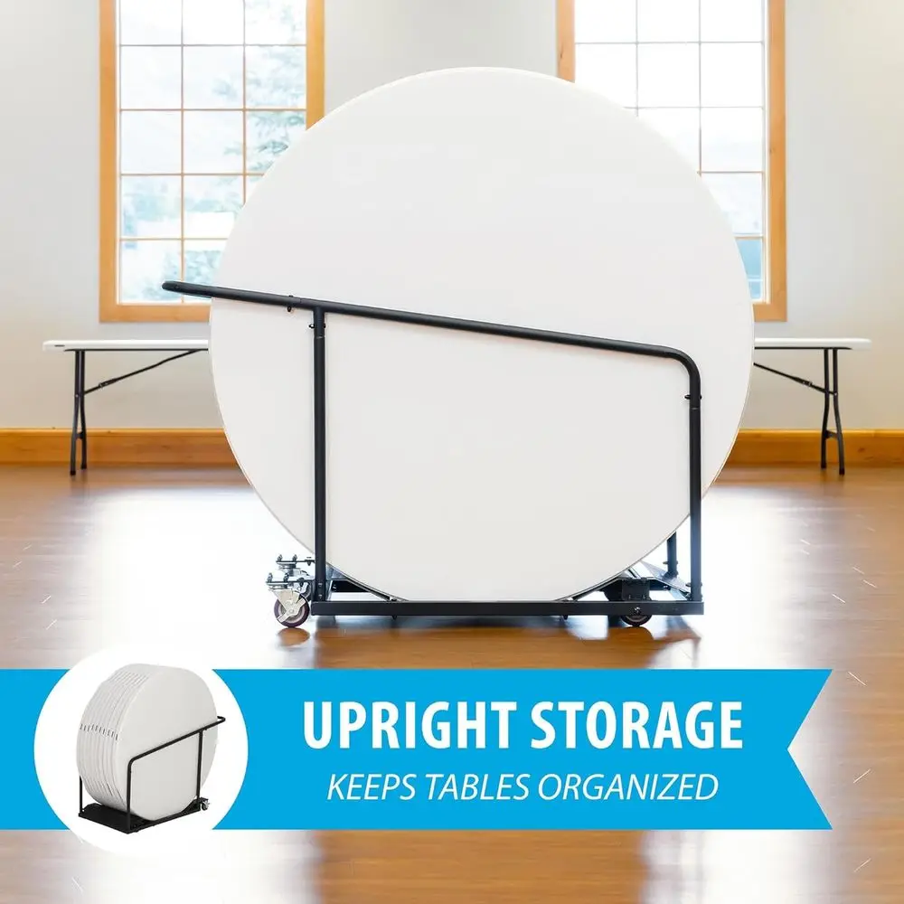 黒色スチール製ローリングテーブルカート、レコール10ラウンドテーブル11台収納可能、耐久性のための粉体塗装