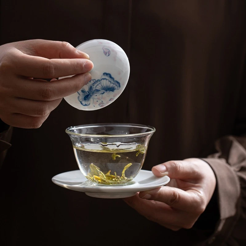 Gaiwan High Temperature Resistant Glass Household Sancai Tea Green Tea Bowl High Value Kung Fu Tea Set Is Not Hot