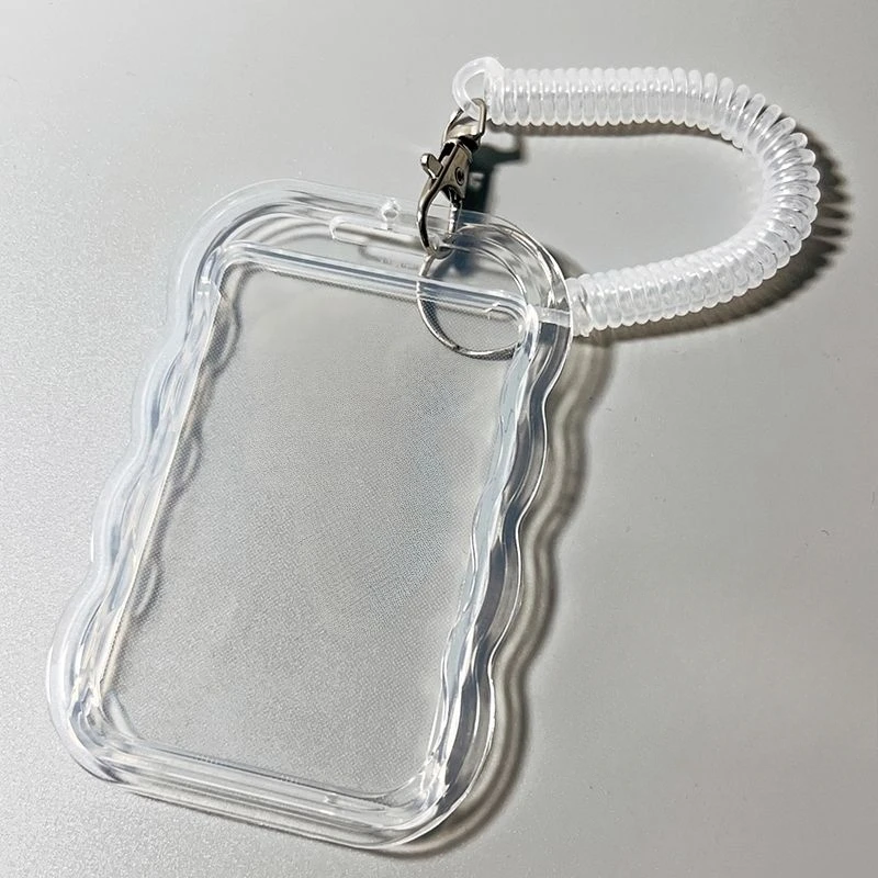 1 Set Transparent Card Holder with Spring Rope Keychain Student ID Bus Card Meal Campus Card Protective Cover