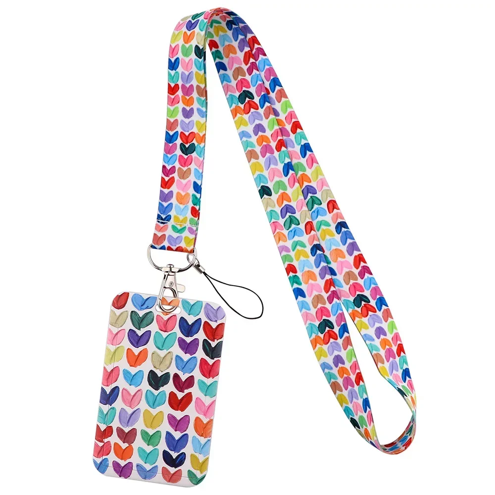 Heart Love Lanyard Keychain key Badge Mobile Phone Rope Lanyard With Kawaii Card Holder Cover for Woman