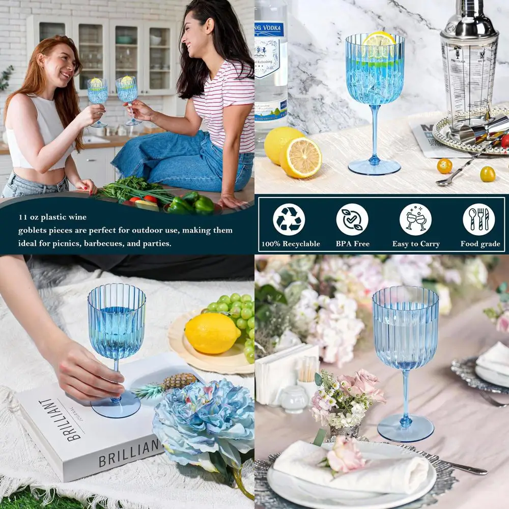 

Набор из 48 ребристых пластиковых бокалов для вина синего цвета, 11 унций - разборные, небьющиеся, идеально подходят для вечеринок, свадеб и мероприятий на открытом воздухе