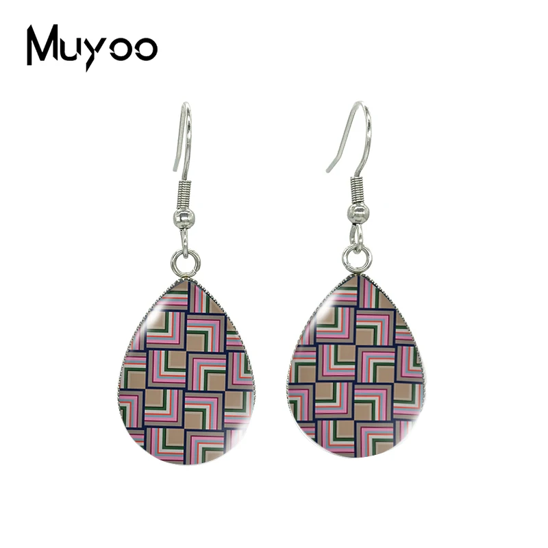 2023 New Geometric Stripes Line Patterns Tear drop Earring Fish hook Earrings Glass Cabochon Jewelry Handmade Items image 4