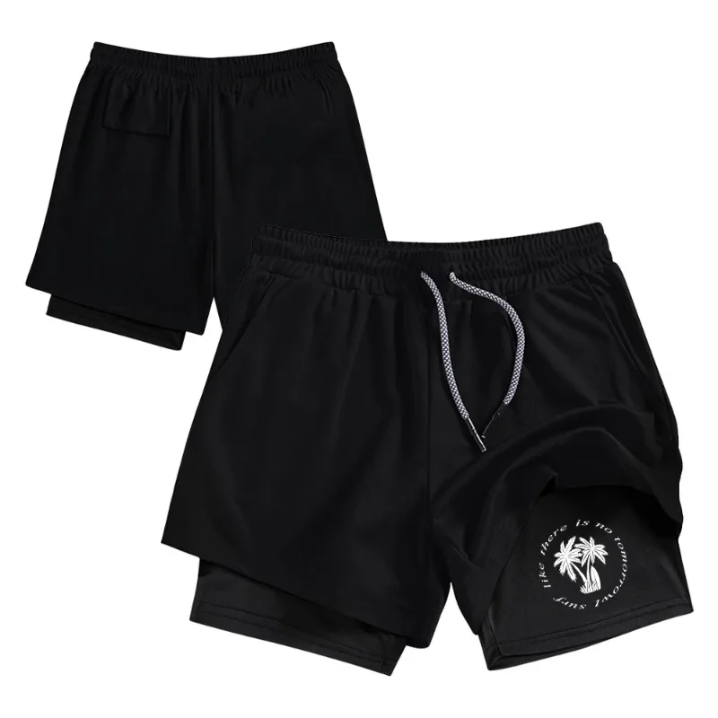 Summer Men Double Layer High Elasticity Running Short Quick Dry Casual 2-in-1Breathable Sweat Absorbent Training Jogging Bottoms