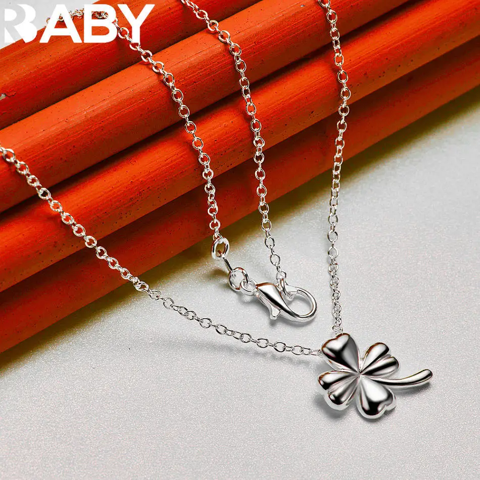 URBABY 40-75cm 925 Sterling Silver Four Leaf Clover Pendant Necklace For Women Men Anniversary Gift Popular Wild Fashion
