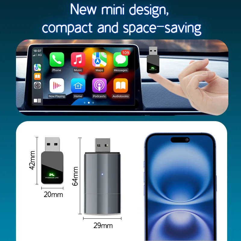 Adaptador CarPlay inalámbrico Mini portátil para iPhone 2 en 1 USB CarPlay Box adaptador Android Auto con cable a Dongle inteligente inalámbrico para coche