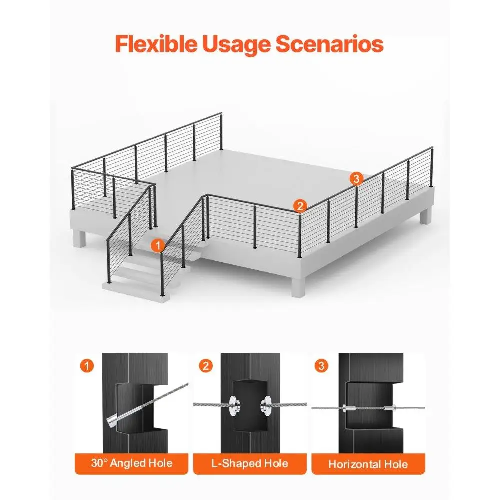 Stainless Steel 36 Inch Stair Railing Post with Pre-Drilled Holes for Cable  System Black Curved Bracket 1 Pack