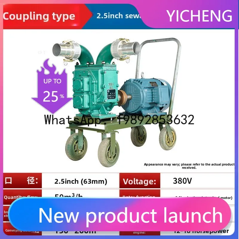 LYY   3inch Manure Pump Farm Septic Tank Pig Manure Pump Household 304 Stainless Steel Non-Clogging Sewage Mud Water Pump