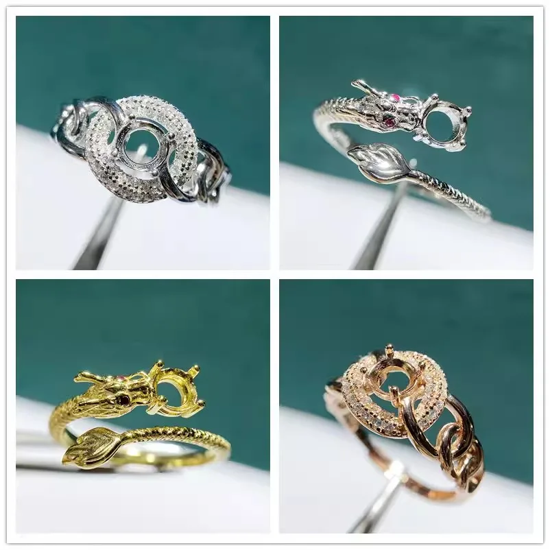 

MeiBaPJ 5 мм круглый камень 925 Стерлинговое серебро Дракон модное кольцо держатель DIY пустая поддержка для женщин Изящные очаровательные ювелирные изделия