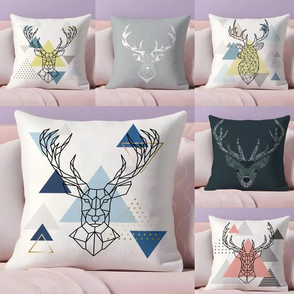 Modern Nordic Style Deer Head Cushion Cover Plush Fabric Soft Double-Sided Printed Sofa Warm Winter Home Gift Pillow Cover