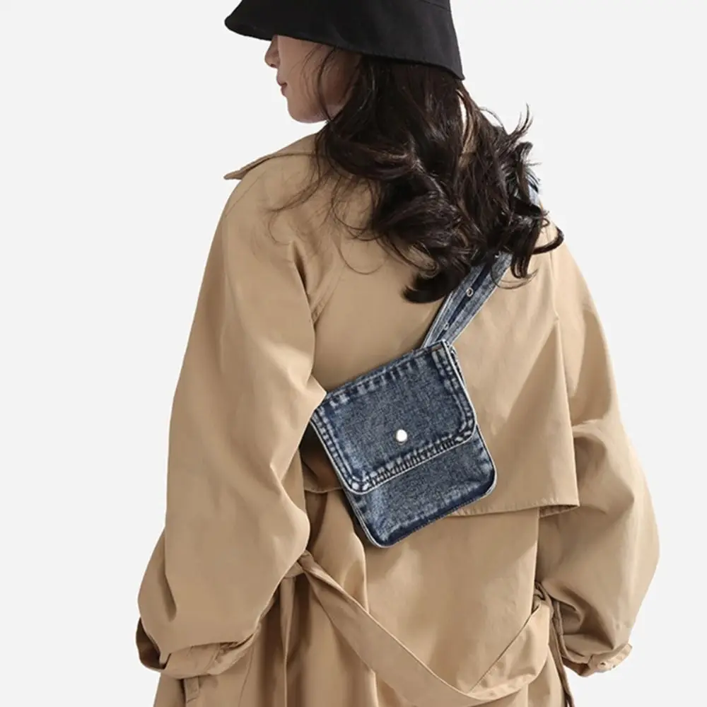 

Multifunctional Denim Belt Waist Bag Korean Style Portable Cowboy Chest Bag Pouch Lightweight Breast Bag Wide Belt