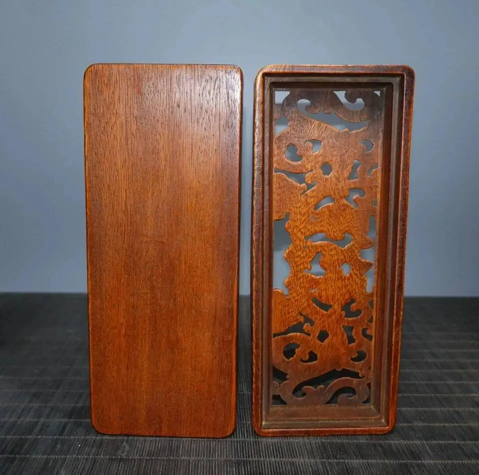 Chinese Antique Vintage Rosewood Jewelry Carved Dragon Loong Statue Box Art