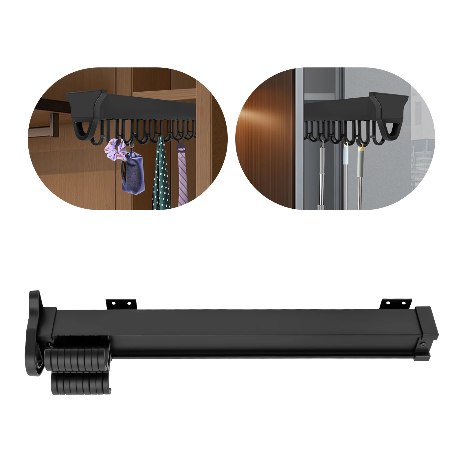 

51cm Black Pull-out Storage Rack,Wall-mounted Multifunctional Pull-out Organizer 18 Hooks for Store Pots,Cutting Boards